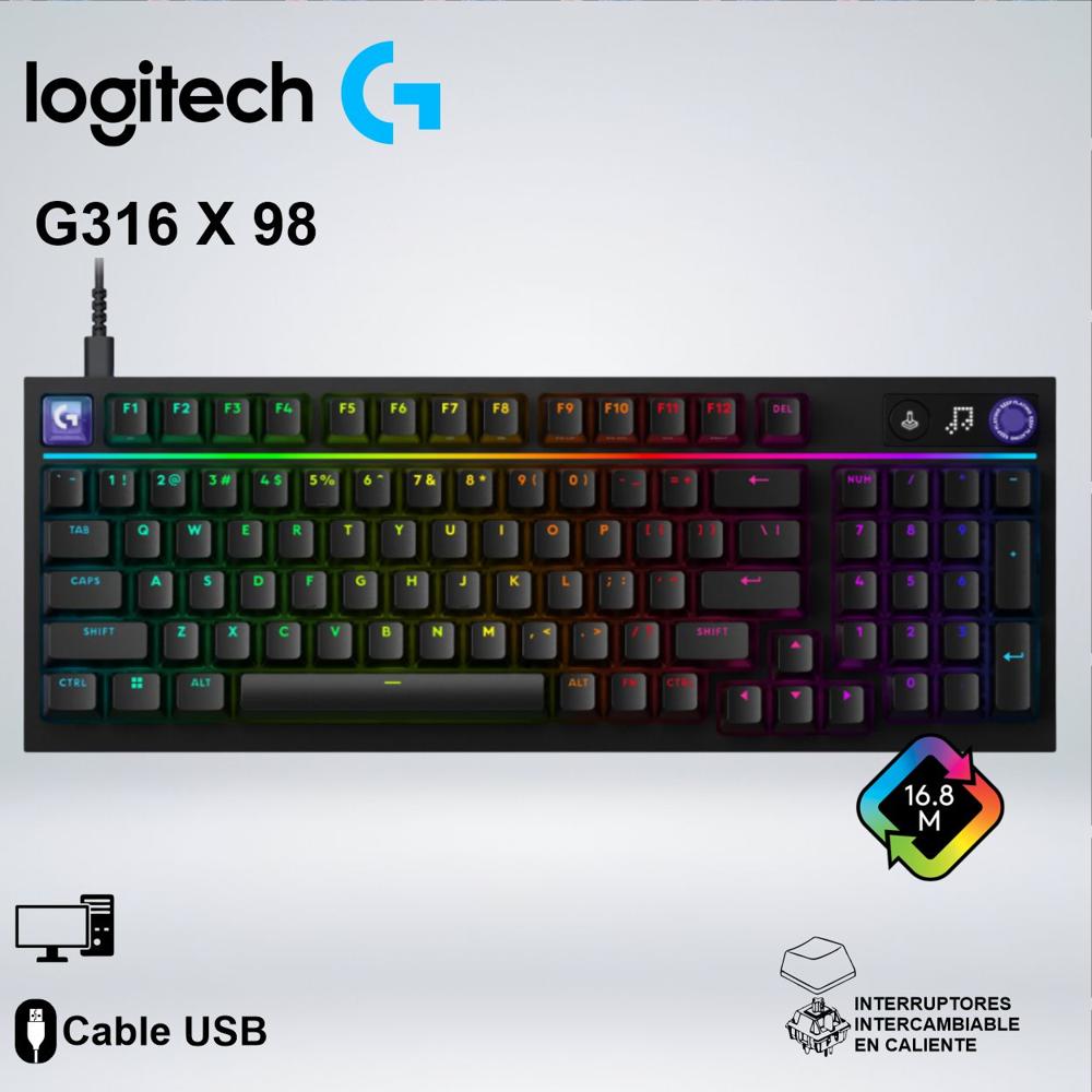 TECLADO GAMING LOGITECH G316 X 98 RGB MECANICO PERSONALIZACIÓN TOTAL 920-014183