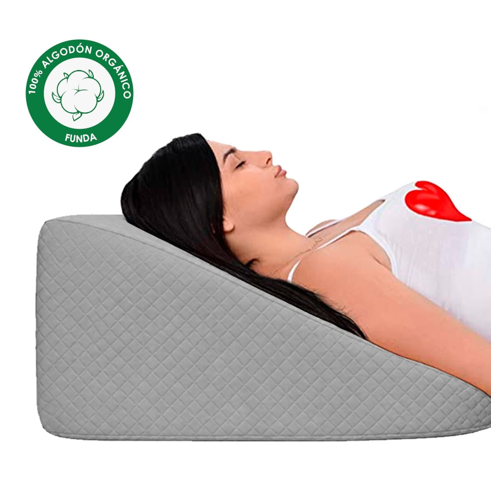 Almohada Cojin Antireflujo Ergonómico Funda Algodón Pima Gris  60x55x25 cm