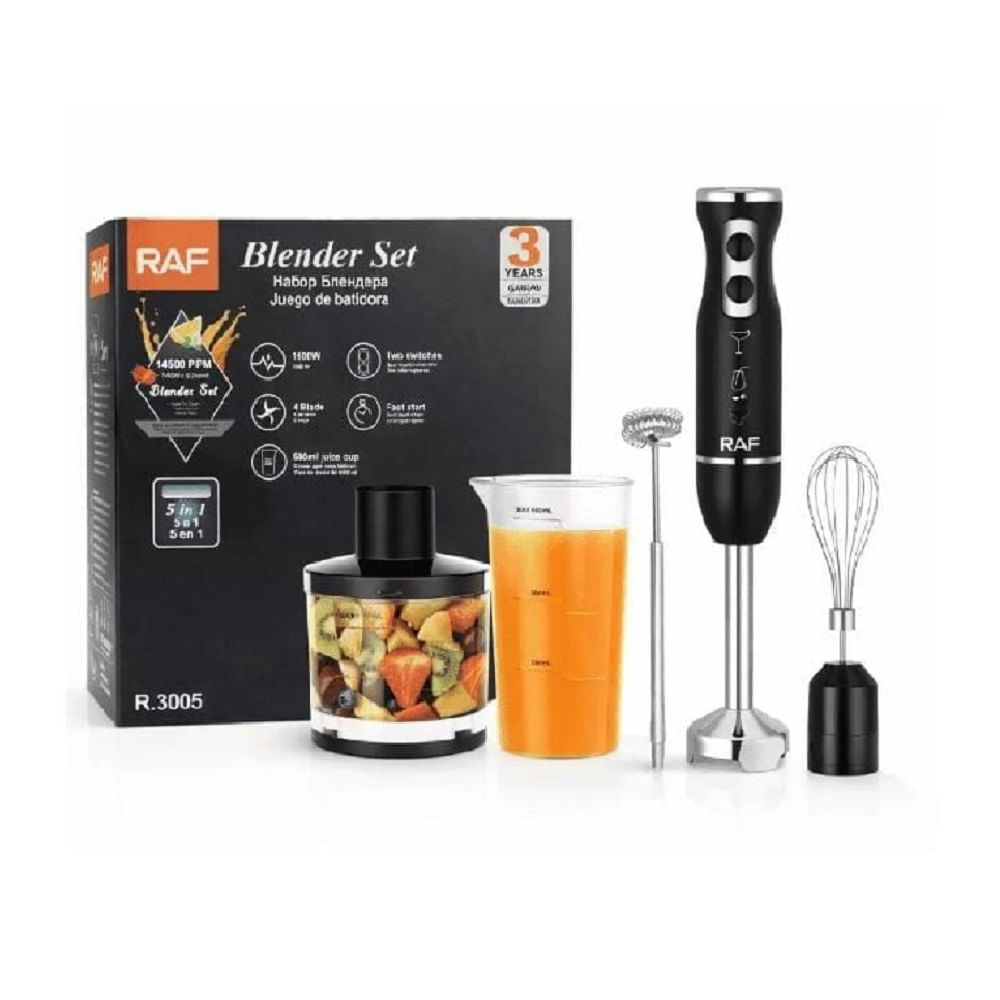 Batidora y Licuadora de Inmersión Raf 5 en 1 - R.3005   1600W Color Negro