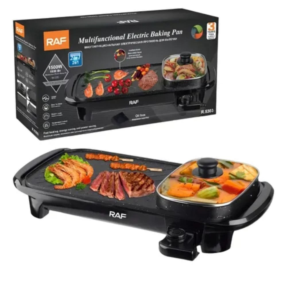 Parilla Electrica RAF 1500W Antiadherente R.5303 Negro