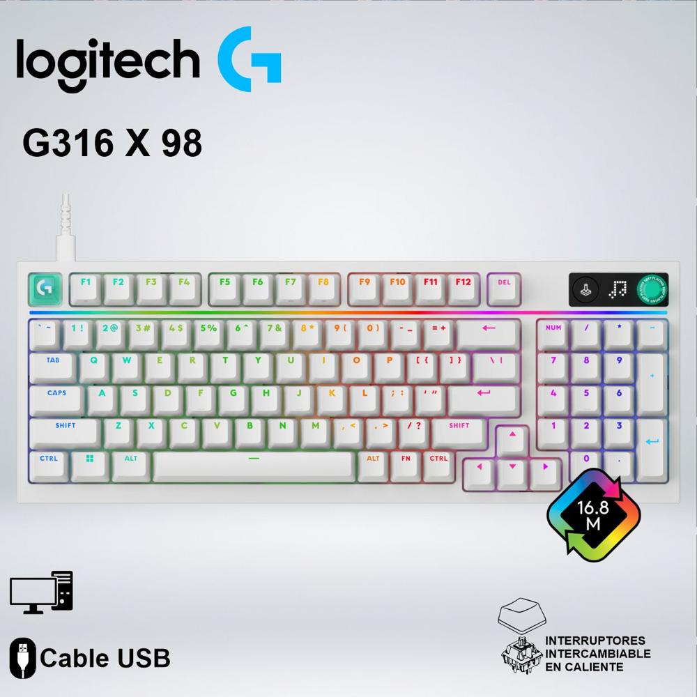 TECLADO GAMING LOGITECH G316 X 98 RGB MECANICO PERSONALIZACIÓN TOTAL WHITE 920-014226