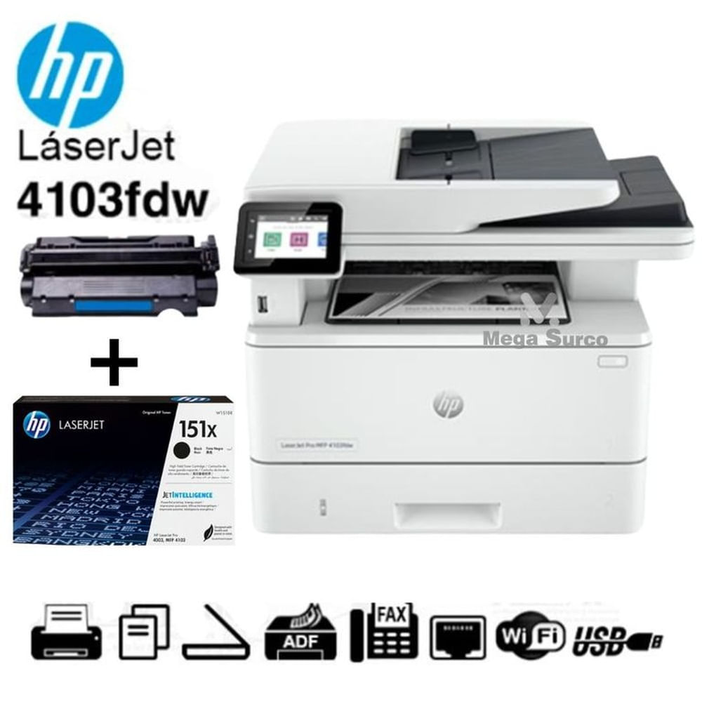 IMPRESORA HP LASERJET PRO MFP 4103FDW+TONER 151X ALTO RENDIMIENTO 9,700 PÁGINAS