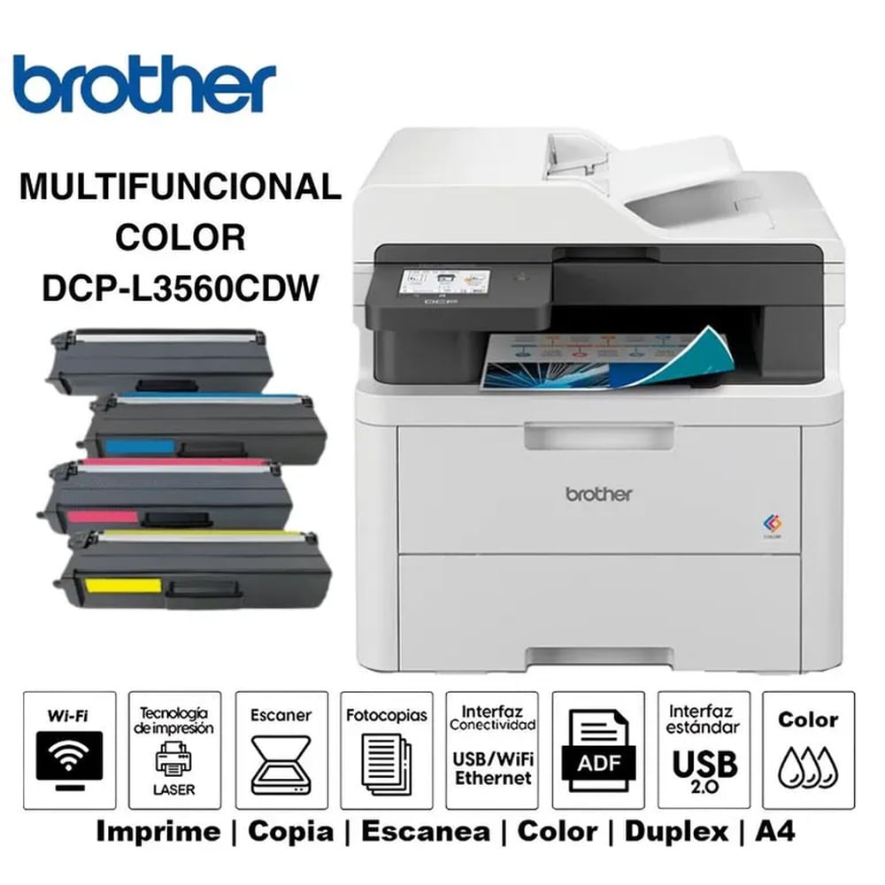 IMPRESORA MULTIFUNCIONAL LASER COLOR BROTHER DCP-L3560CDW WIFI