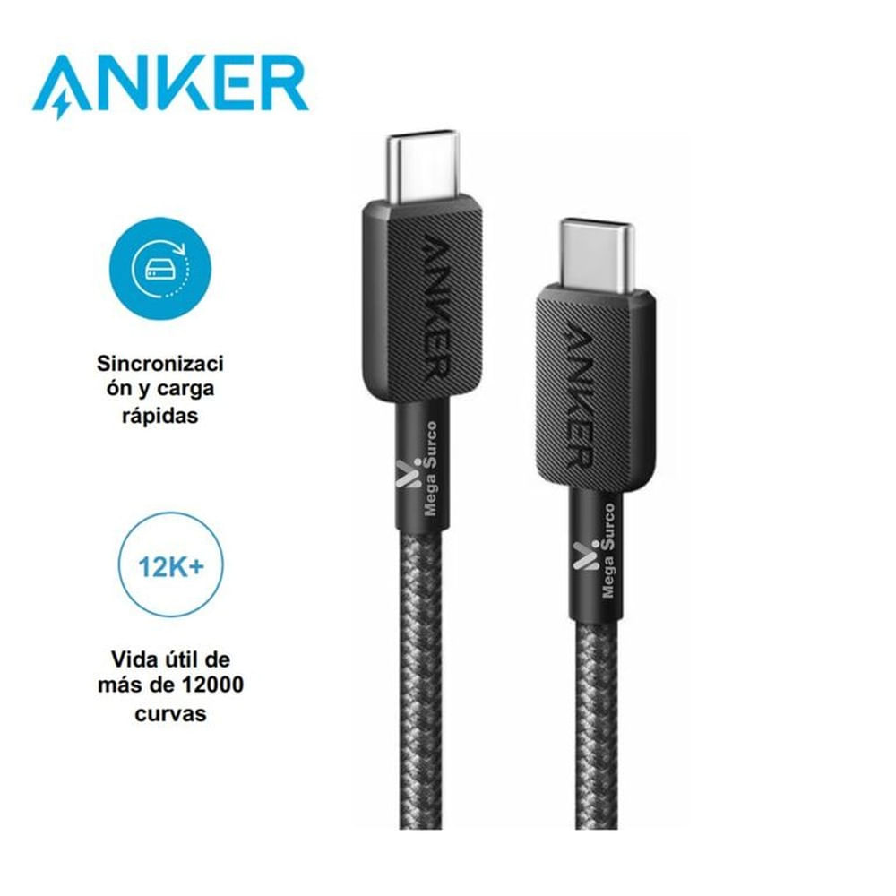Cable Anker 322 Usb-c A Usb-c Trenzado 60w 1.8m Color Negro
