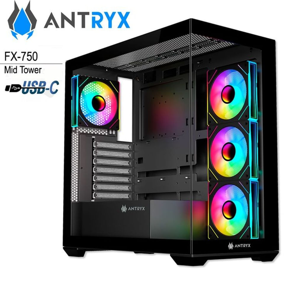 CASE MID TOWER ANTRYX FX-750 ARGB NEGRO 4FAN BTF