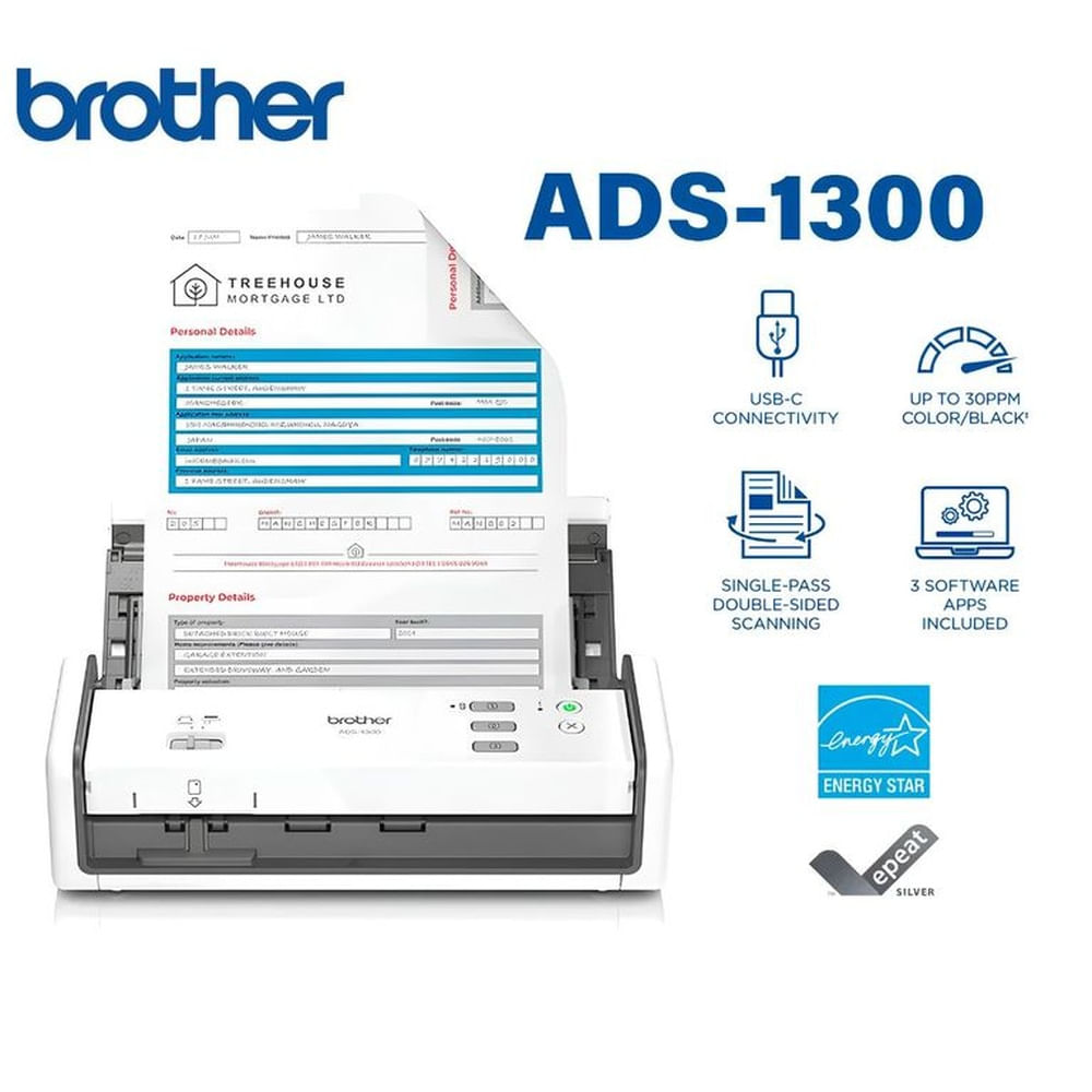 ESCANER PORTATIL BROTHER ADS-1300 DUPLEX ADF USB-C