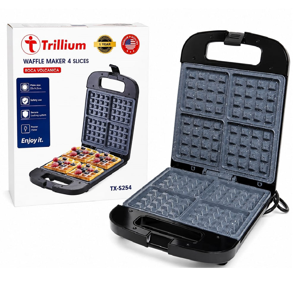 Waflera Eléctrica Roca Volcanica de 2500W para 4 Waffles