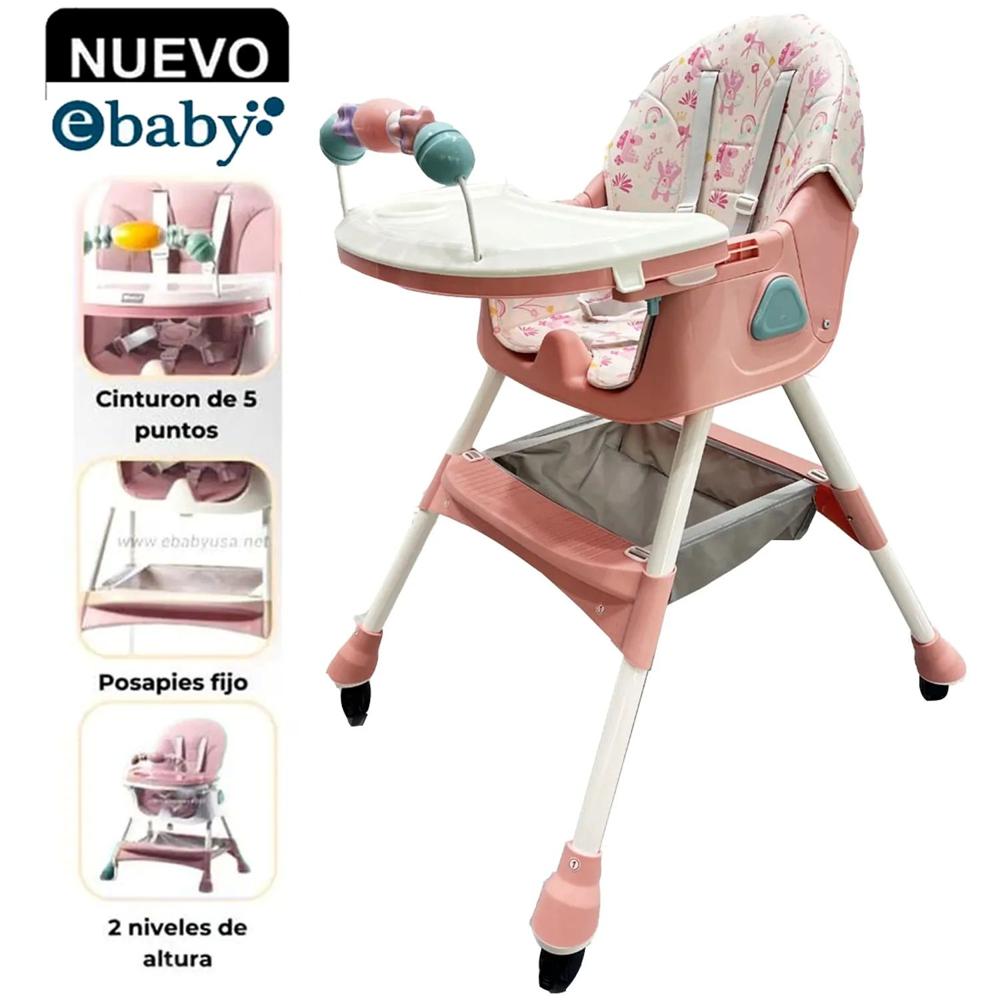 Silla de Comer Plegable Con Ruedas Doble bandeja Rosado - LULU