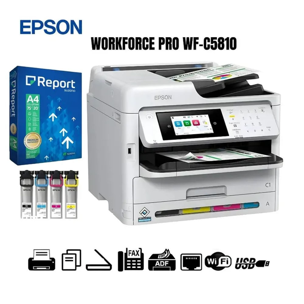 IMPRESORA MULTIFUNCIONAL EPSON WORKFORCE PRO WFC-5810 FAX LAN WIFI + PAPEL A4