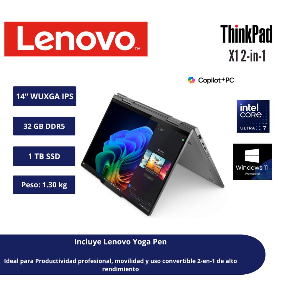 LAPTOP 2-EN-1 LENOVO THINKPAD X1 GEN 10 14 WUXGA IPS TÁCTIL CORE ULTRA 7 258V 32GB LPDDR5X 1TB SSD