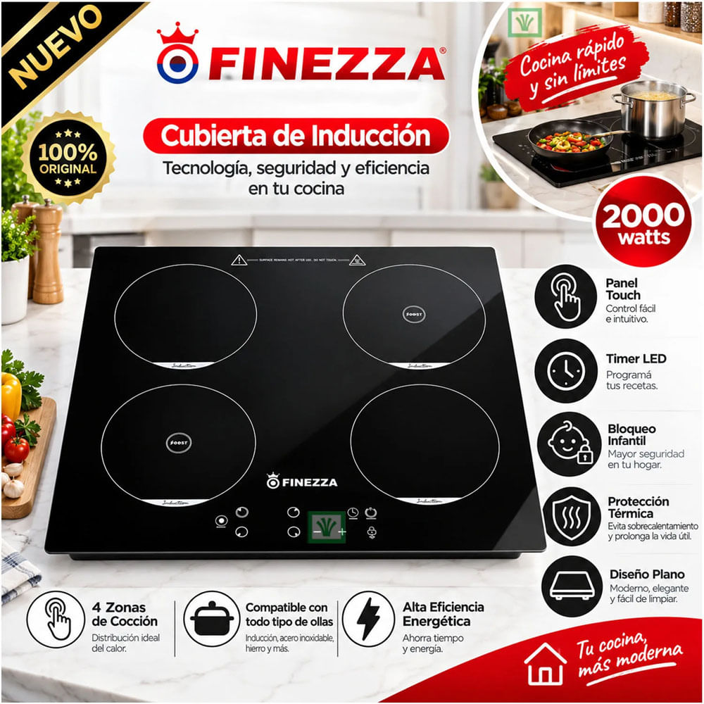 Cocina de induccion FINEZZA FZ-318IN4 de 4 hornillas - Negro