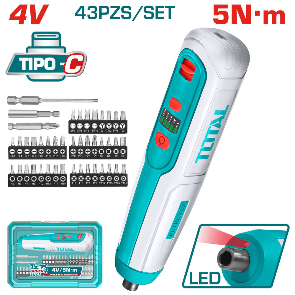 DESTORNILLADOR RECTO TIPO-C 4V HEX 1-4 240RPM 5N.M ACC ESTUCHE