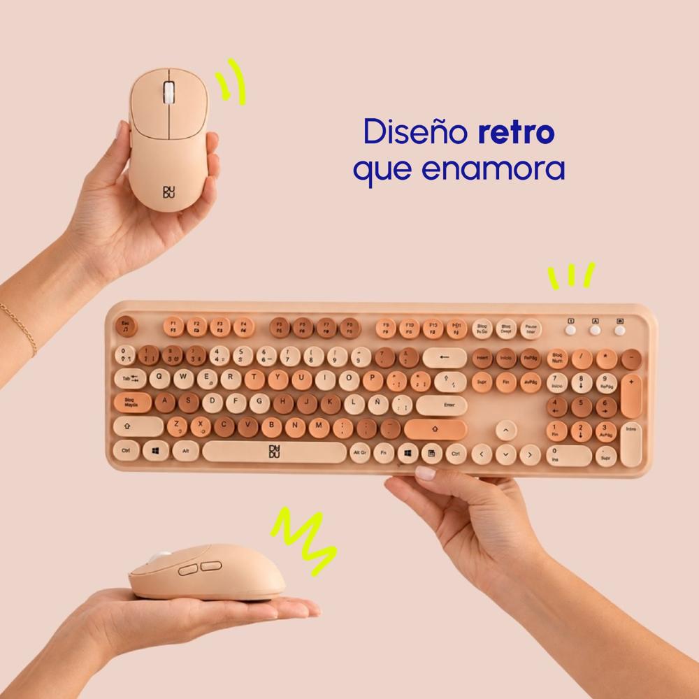 Combo de Teclado Retro y Mouse inalámbrico Dudu Beige