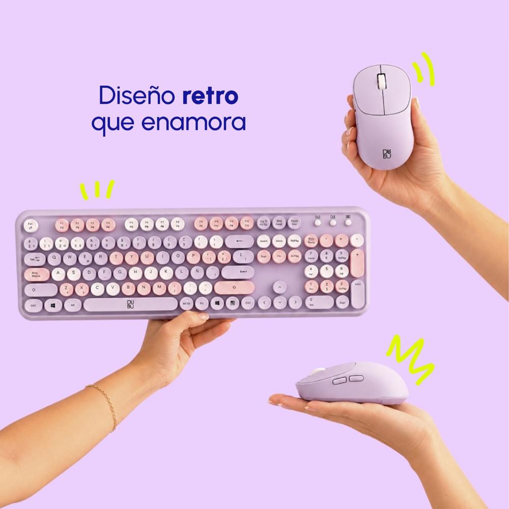 Combo de Teclado Retro y Mouse inalámbrico Dudu Lila