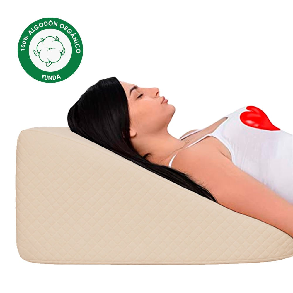 Almohada Cojin Antireflujo  Funda Algodón Pima Beige  60x55x25 cm