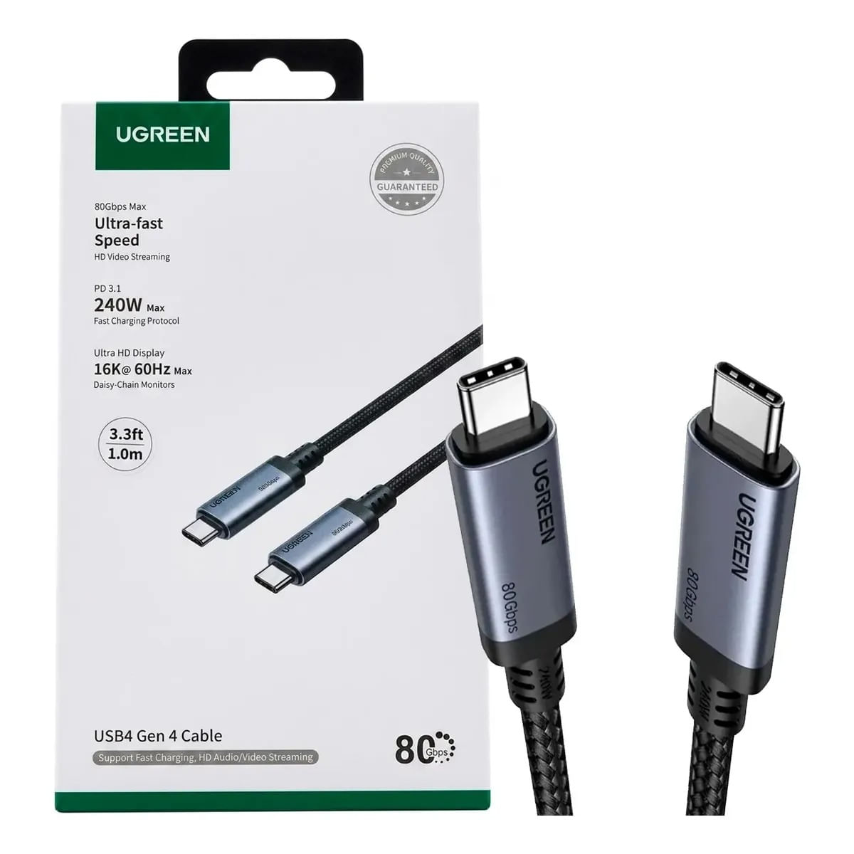 Cable USB-C UGREEN 65383 USB4 Gen4 240W 80Gbps 1m Carga Rápida PD 3.1 16K MacBook