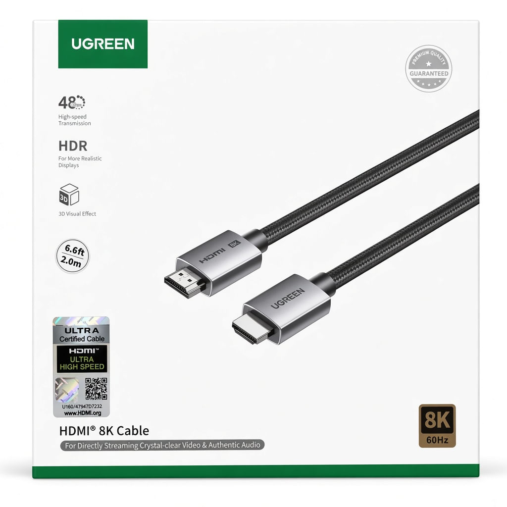 Cable HDMI 2.1 8K UGREEN 25910 2m 48Gbps 4K 240Hz HDR eARC Dolby Atmos - Negro