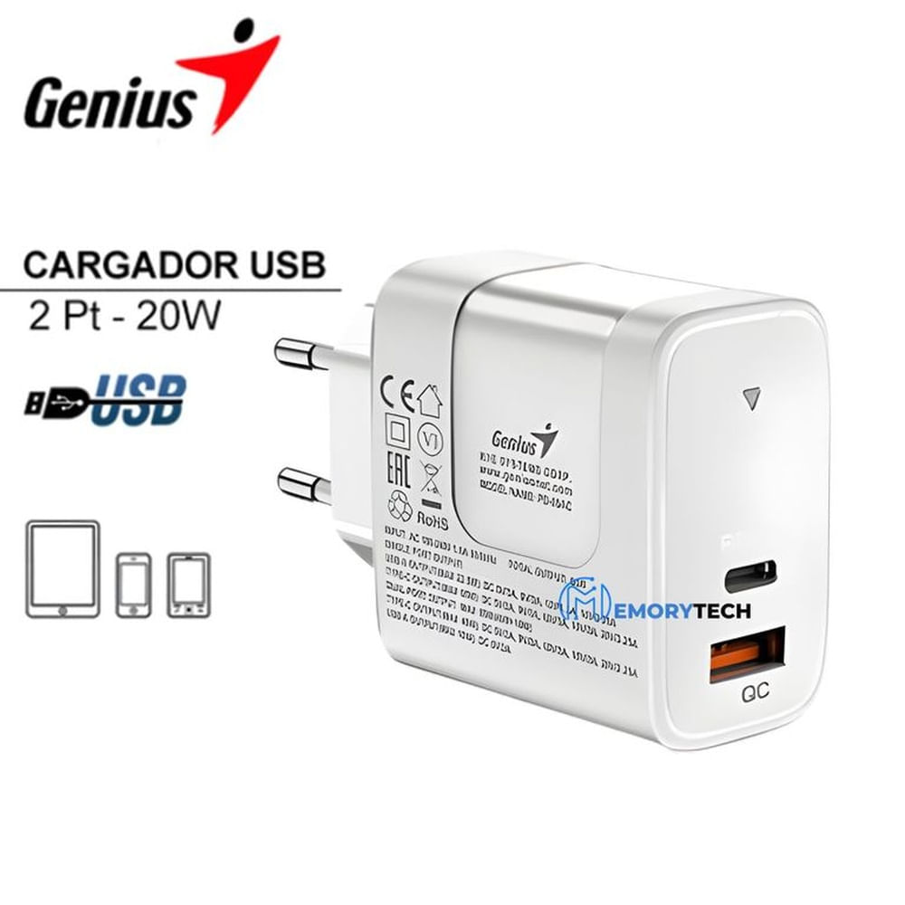 CARGADOR DE PARED GENIUS PD-20ACP 20W BLANCO