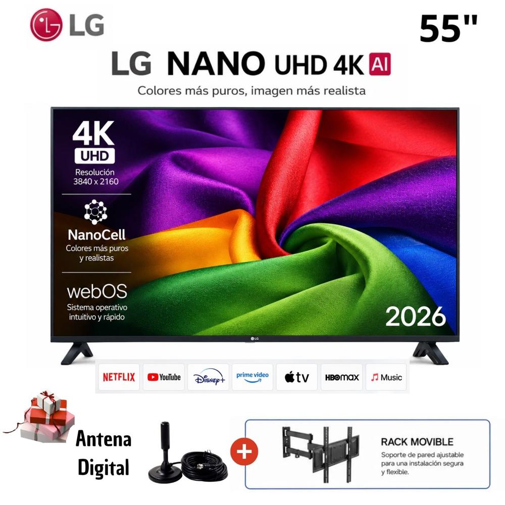 Televisor LG 55 Smart TV NanoCell UHD 4K 55NU800BPSB con Antena y Rack Movible