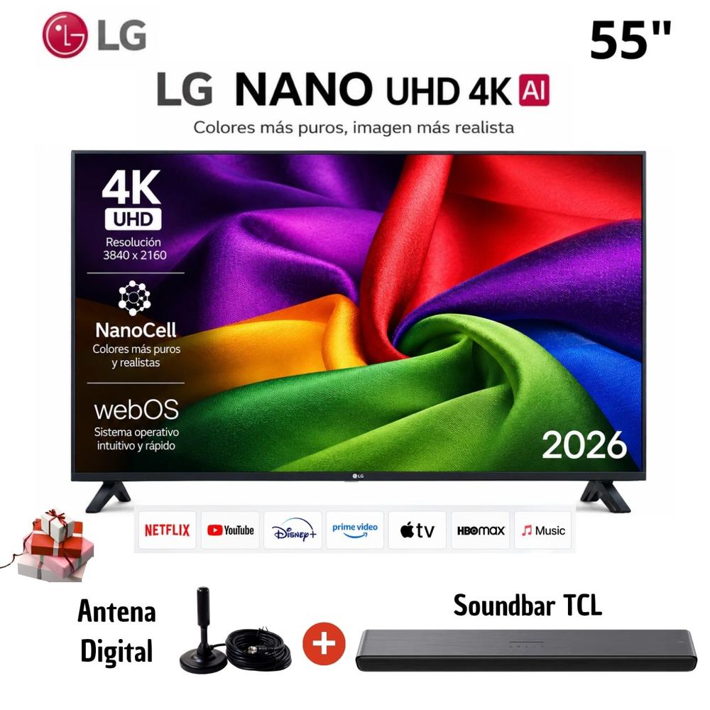 TELEVISOR SMART TV LG 55 4K ULTRA HD 55NU800BPSB con Antena y Soundbar TCL
