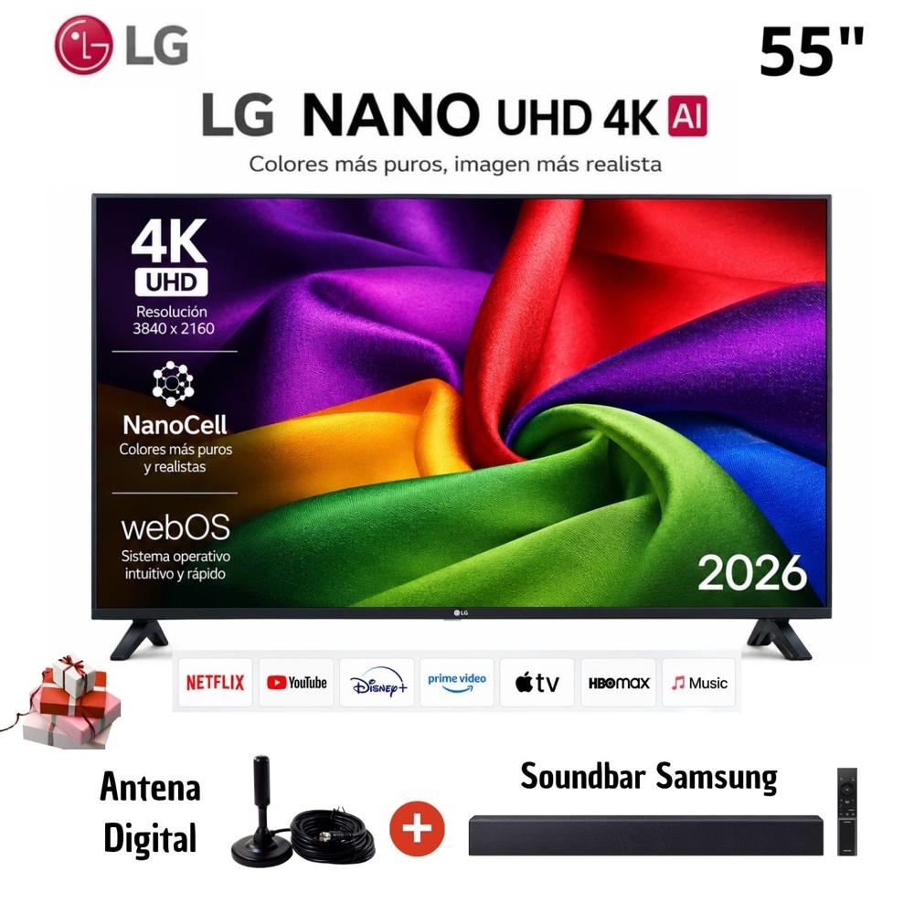 TELEVISOR SMART TV LG 55 4K ULTRA HD 55NU800BPSB con Antena y Soundbar Samsung
