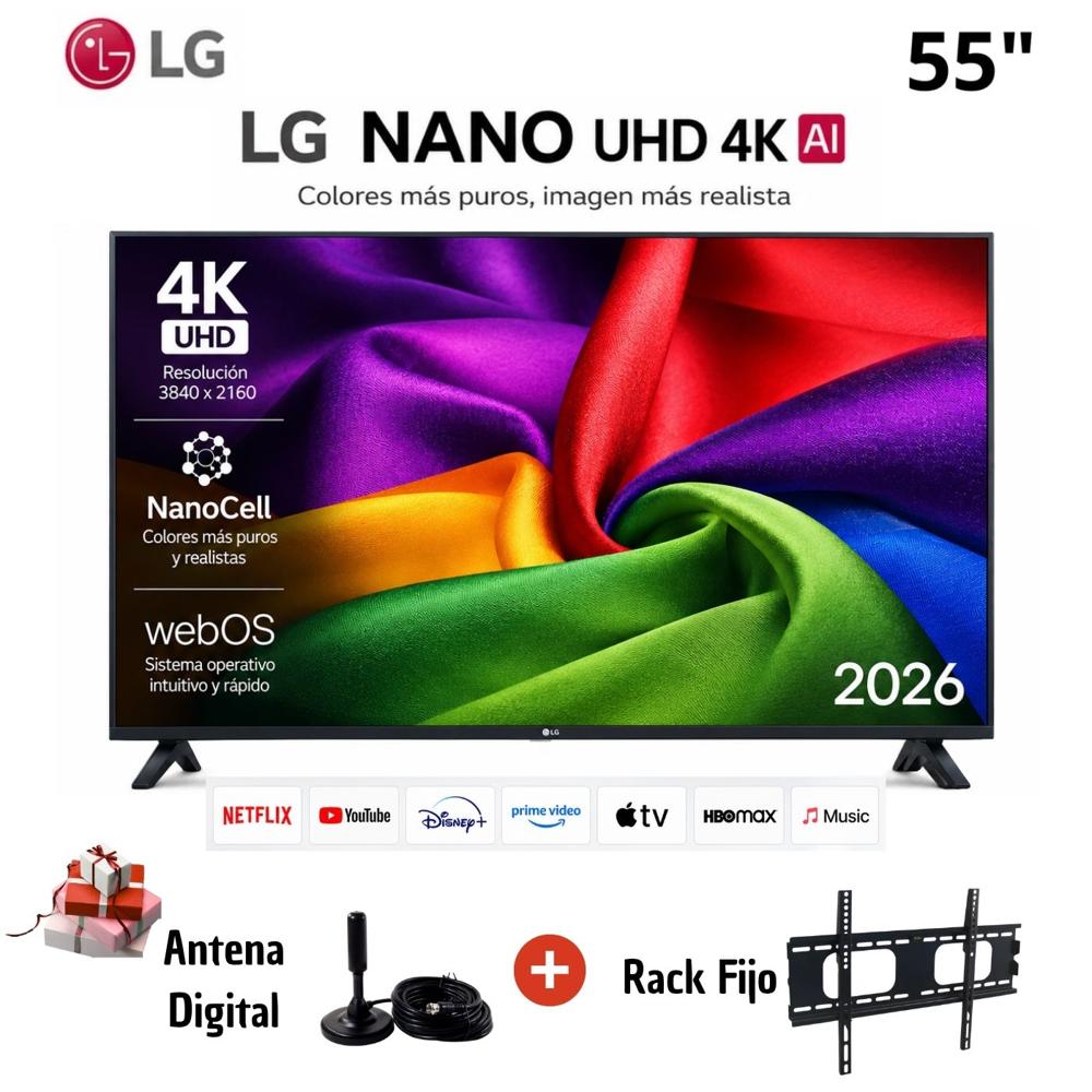 Televisor LG 55 Smart TV NanoCell UHD 4K 55NU800BPSB con Antena y Rack Fijo