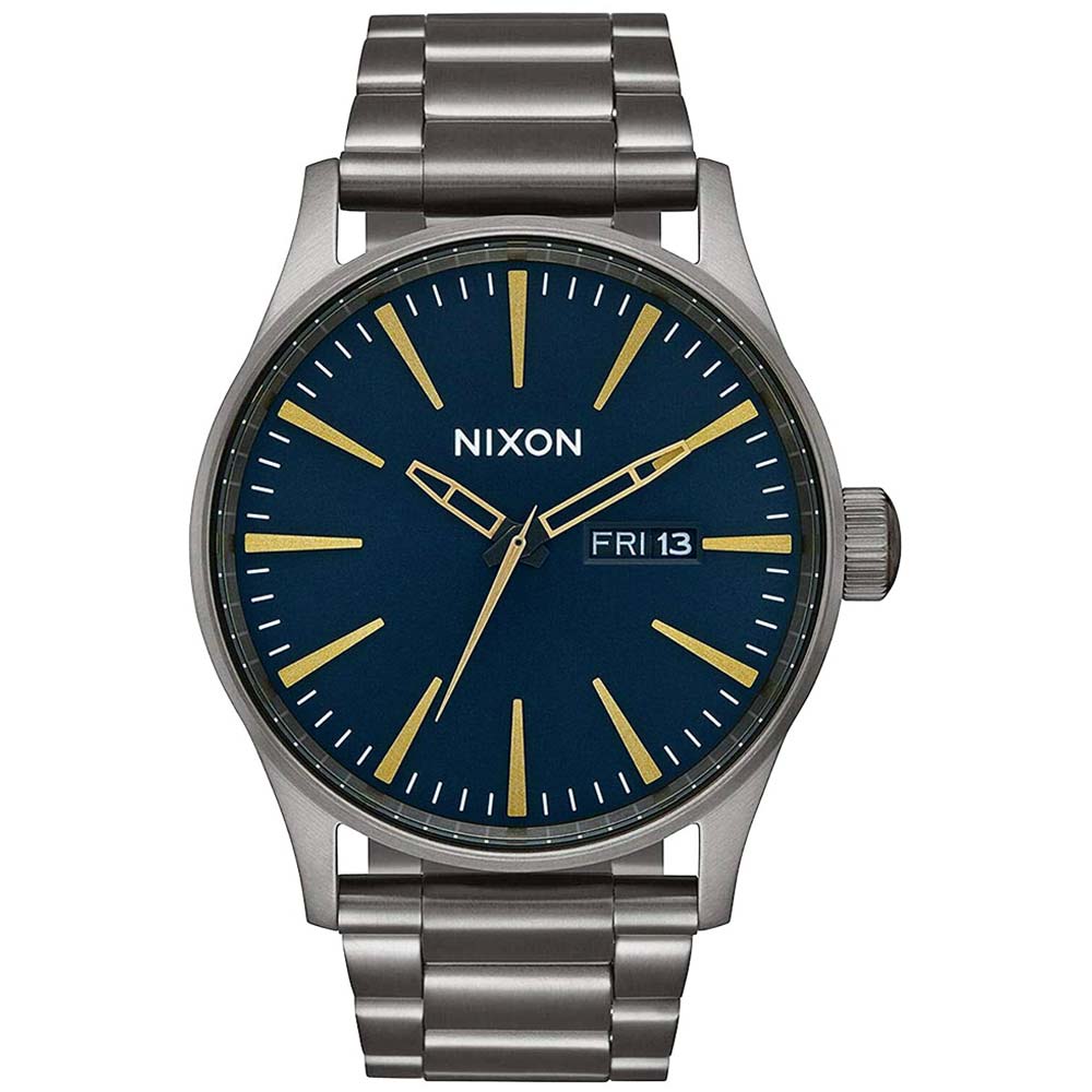 Reloj Nixon Sentry A3562983 Fecha Acero Inoxidable Gris Gunmetal Dial Azul