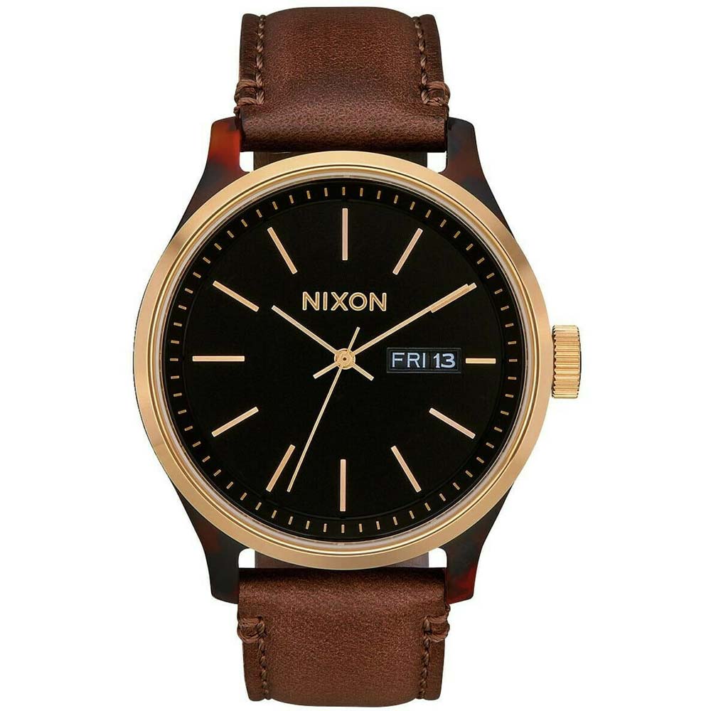 Reloj Nixon Sentry Luxe A12633167 Fecha Correa de Cuero Marrón Dial Negro