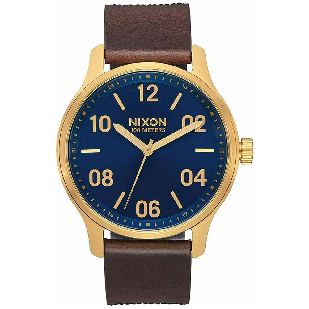 Reloj Nixon Patrol A12433210 Acero Inoxidable Dorado Correa de Cuero Marrón Dial Azul