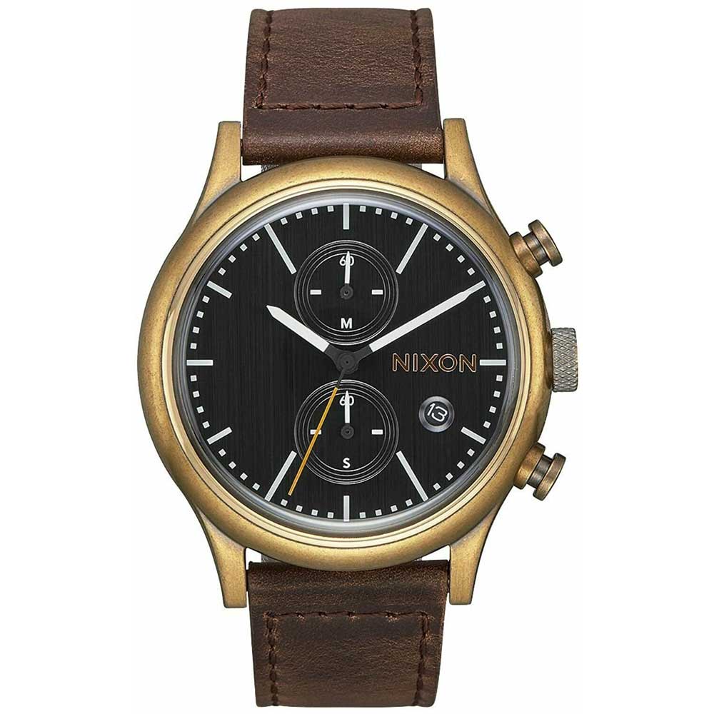 Reloj Nixon Station A11632539 Fecha Cronómetro Cuero Marrón Dial Negro