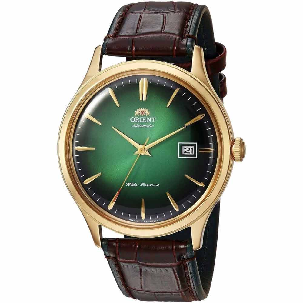 Reloj Orient Bambino 4 FAC08002F0 Automático Fecha Correa de Cuero Marrón Dial Verde