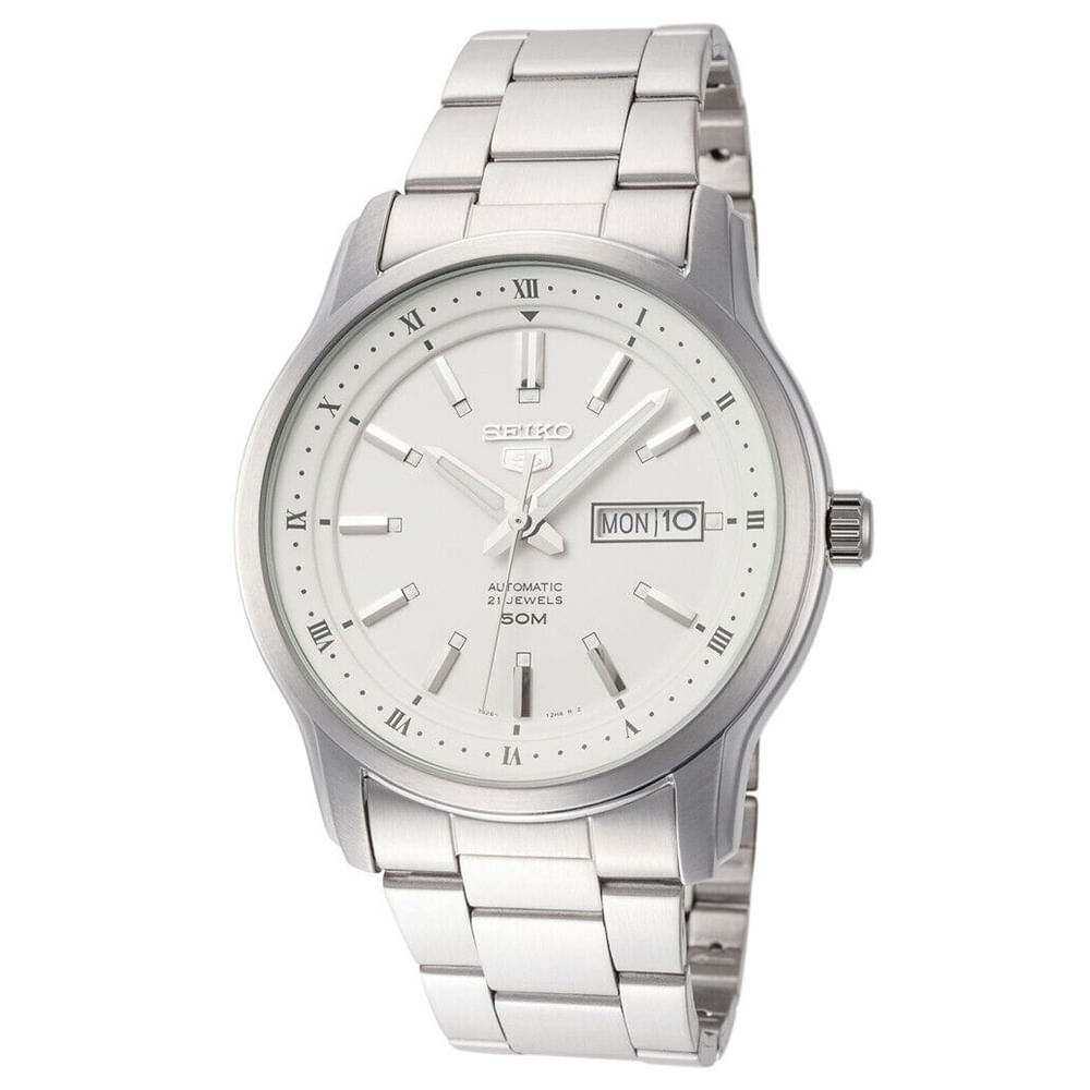 Reloj Seiko 5 SNKP09 Automatico Fecha Acero Inoxidable Dial Blanco
