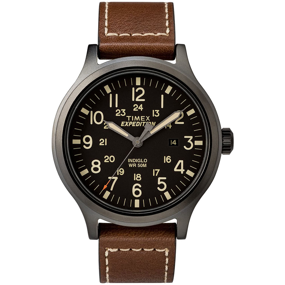 Reloj Timex Expedition Scout TW4B11300 Luz Indiglo Fecha Cuero Marrón