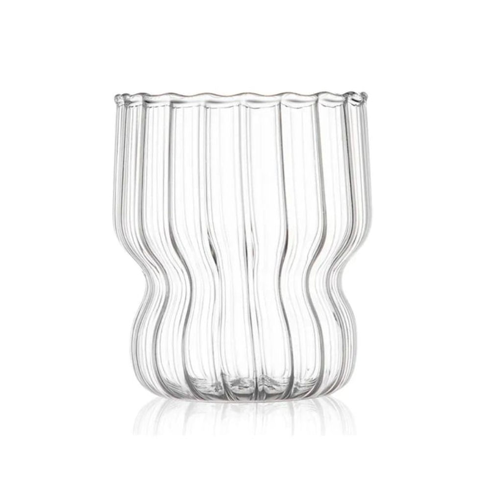4 Vasos acanalados con base corta 350 ml Vidrio Resistente al Calor