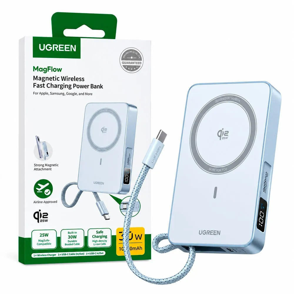 Power Bank Ugreen Magflow 10000mah 30w Magnético Qi2 Magsafe PB773