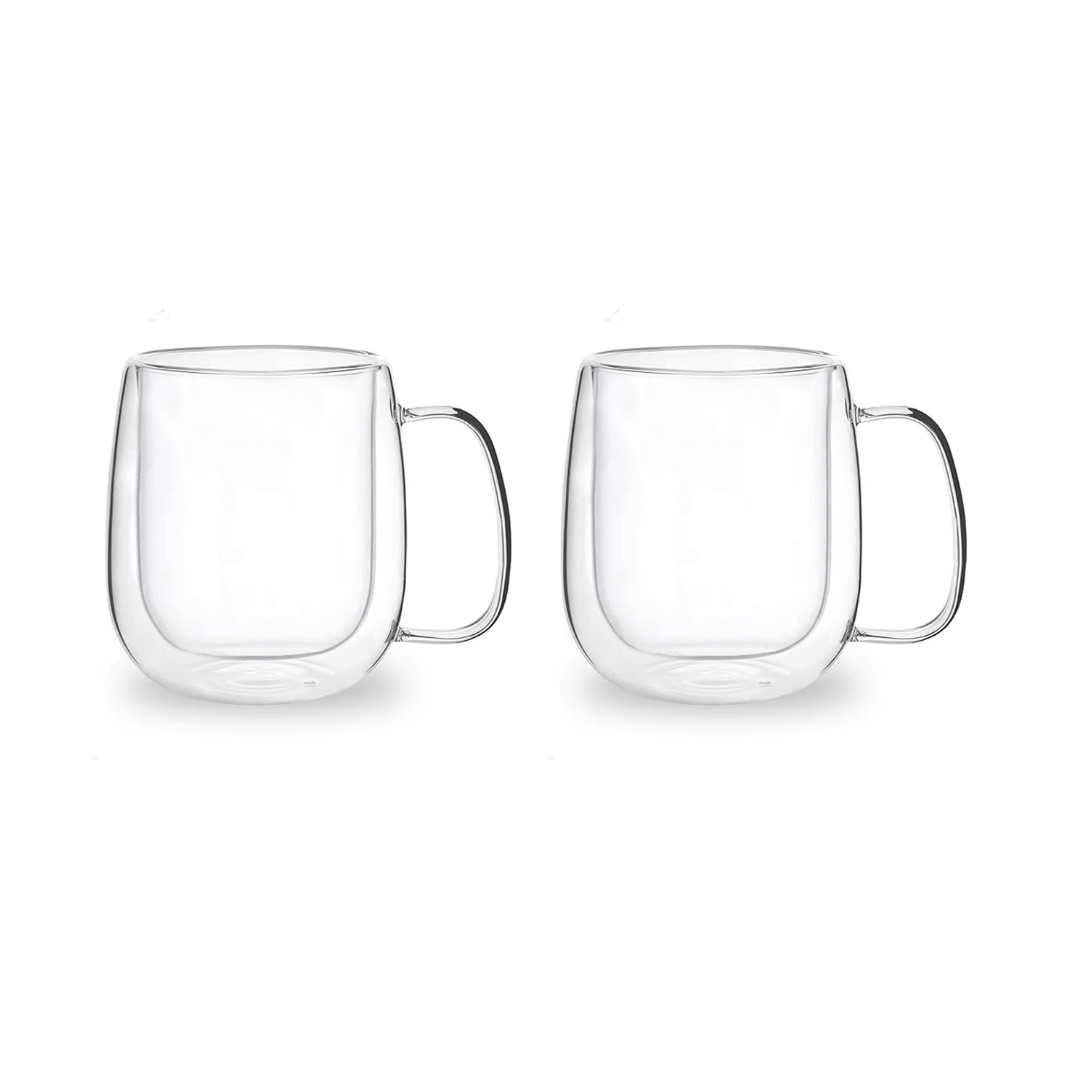 2 Tazas grandes doble pared 440 ml Vidrio Resistente al Calor