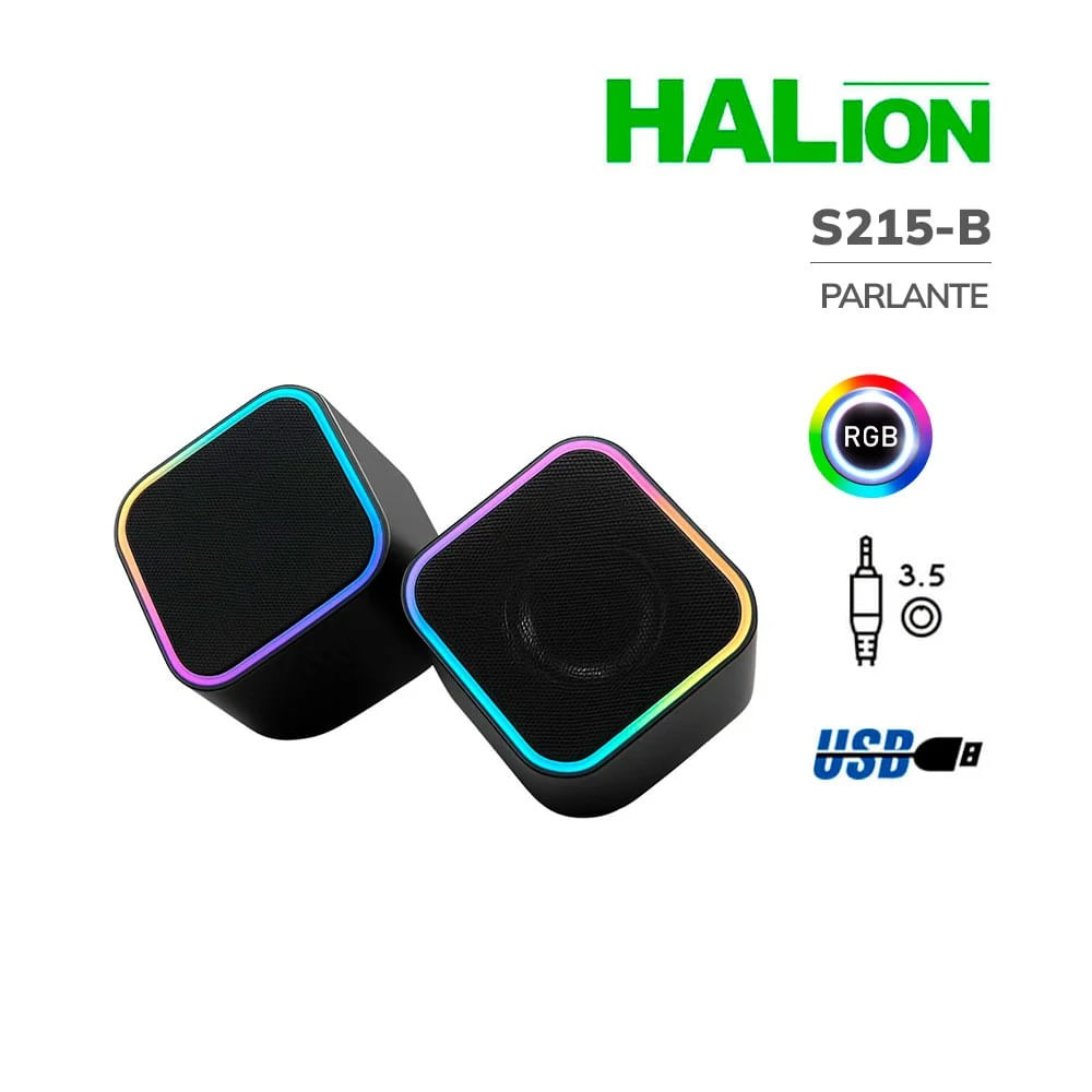 PARLANTE GAMER USB HALION S215 NEGRO RGB