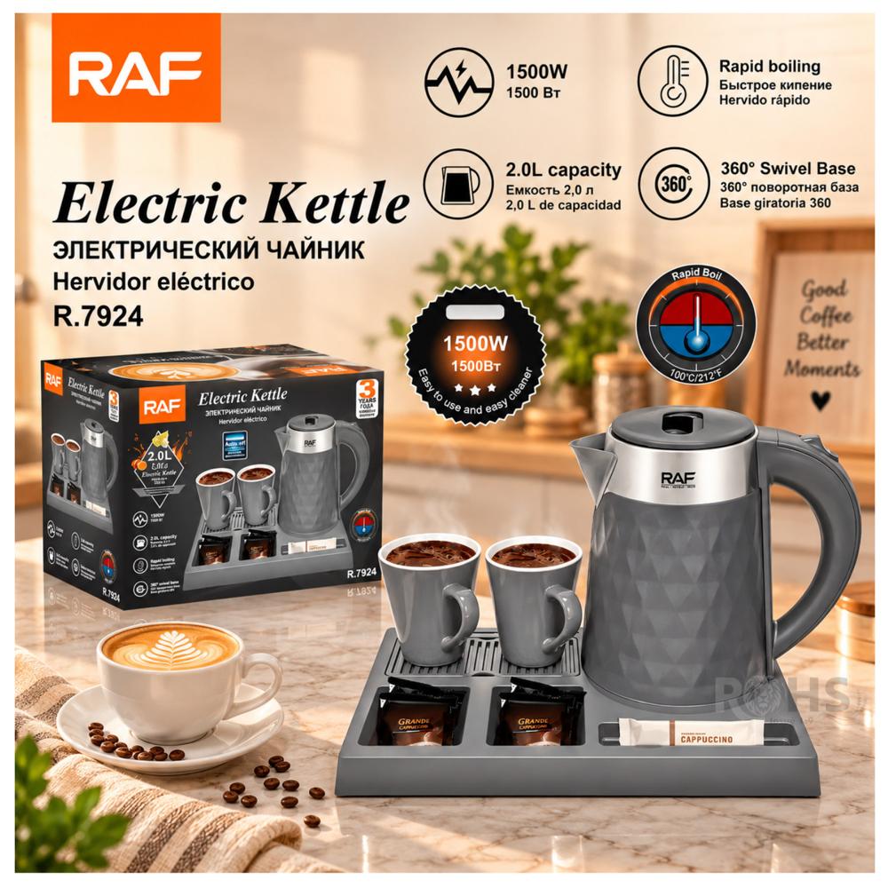 Hervidor Eléctrico RAF R.7924 1500W - Diseño Moderno  2 Tazas de Loza - Calienta Agua Rápido