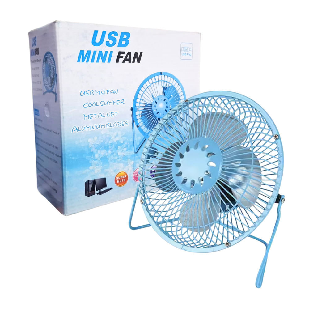 Ventilador de Metal 20cm USB Portátil Oficina Escritorio Celeste
