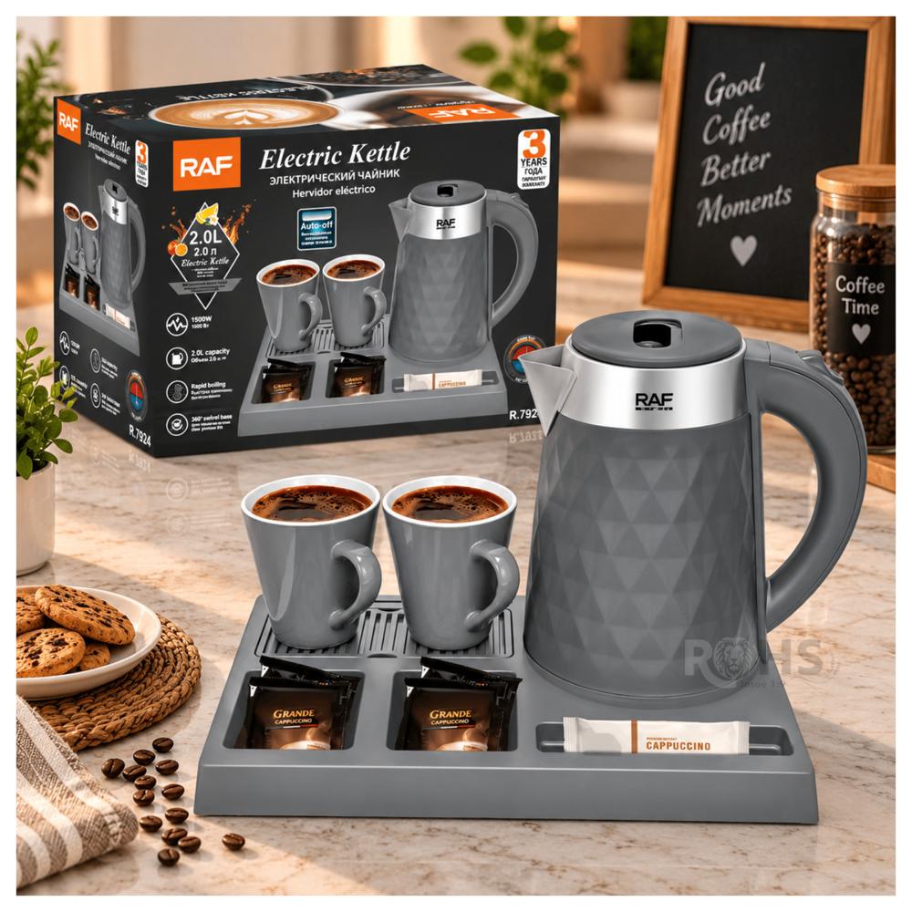 Hervidor Eléctrico RAF R.7924 1500W - Diseño Moderno  2 Tazas de Loza - Calienta Agua Rápido