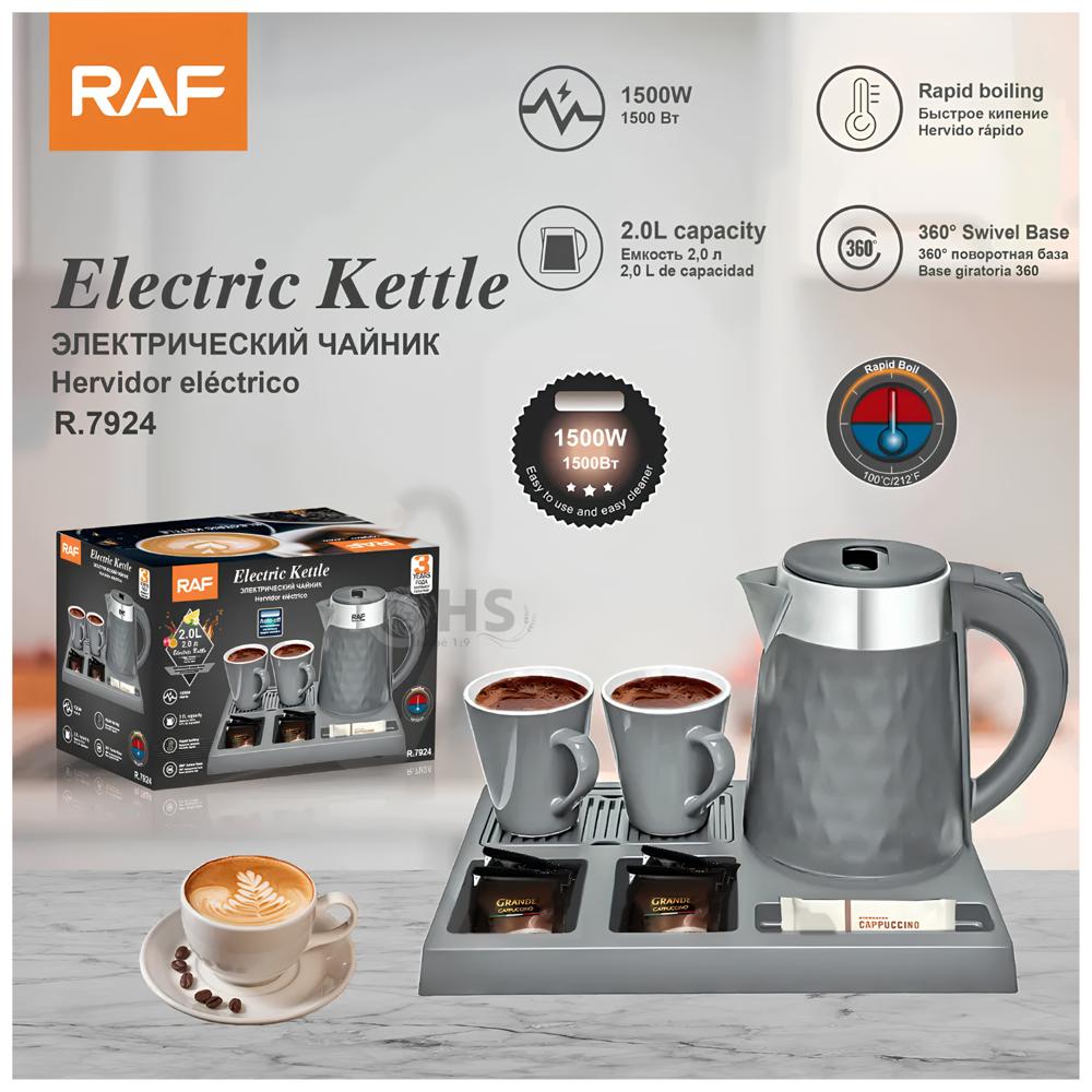 Set de Hervidor Eléctrico RAF R.7924 - 1500W - Diseño Moderno  2 Tazas de Loza