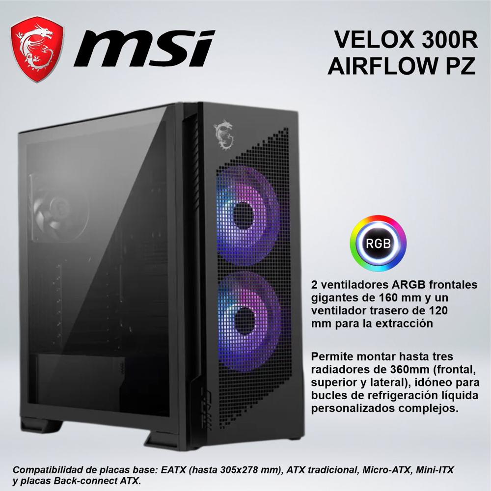 CASE MID TOWER MSI VELOX 300R AIRFLOW PZ PANEL FRONTAL DE MALLA METALICA BLACK