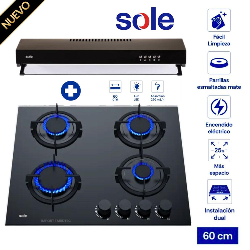 COMBO Cocina Sole Empotrable SOLC0049V2 4 hornillas mas Campana Extractora 60cm Nyx Acero Inoxidable