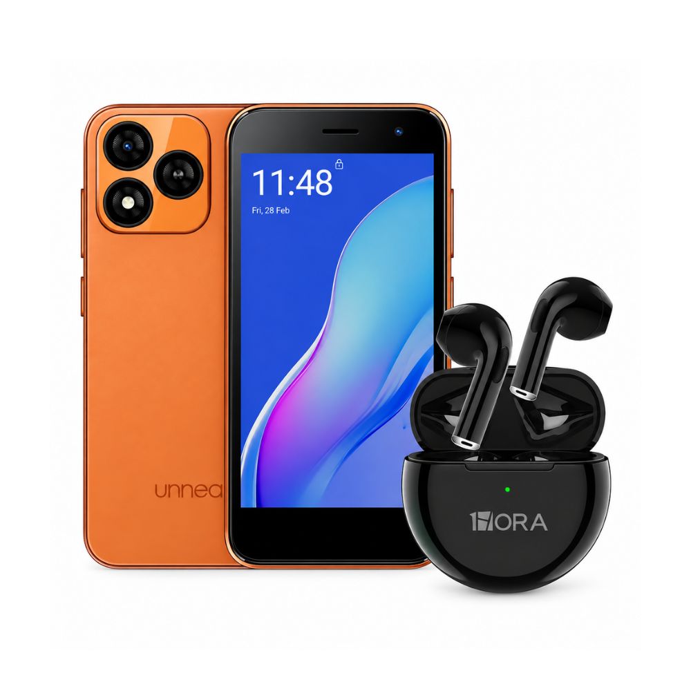 Celular Bolt 1 2GB 32GB Naranja con Audífonos Bluetooth 1HORA Aut 119 Negro
