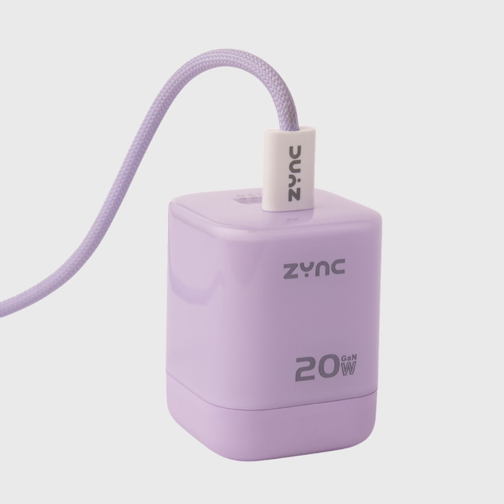 Cargador Rápido 20W USB-C y USB-A Plegable Lila ZYN-Q240