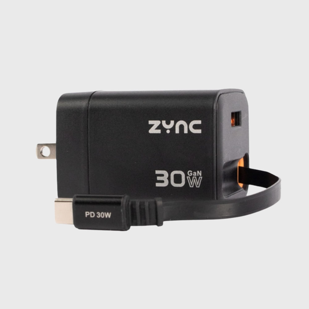 Cargador GaN 30W Cable Retráctil USB-C y USB-A Ideal Para Oficinas y Viajes ZYN-Q151