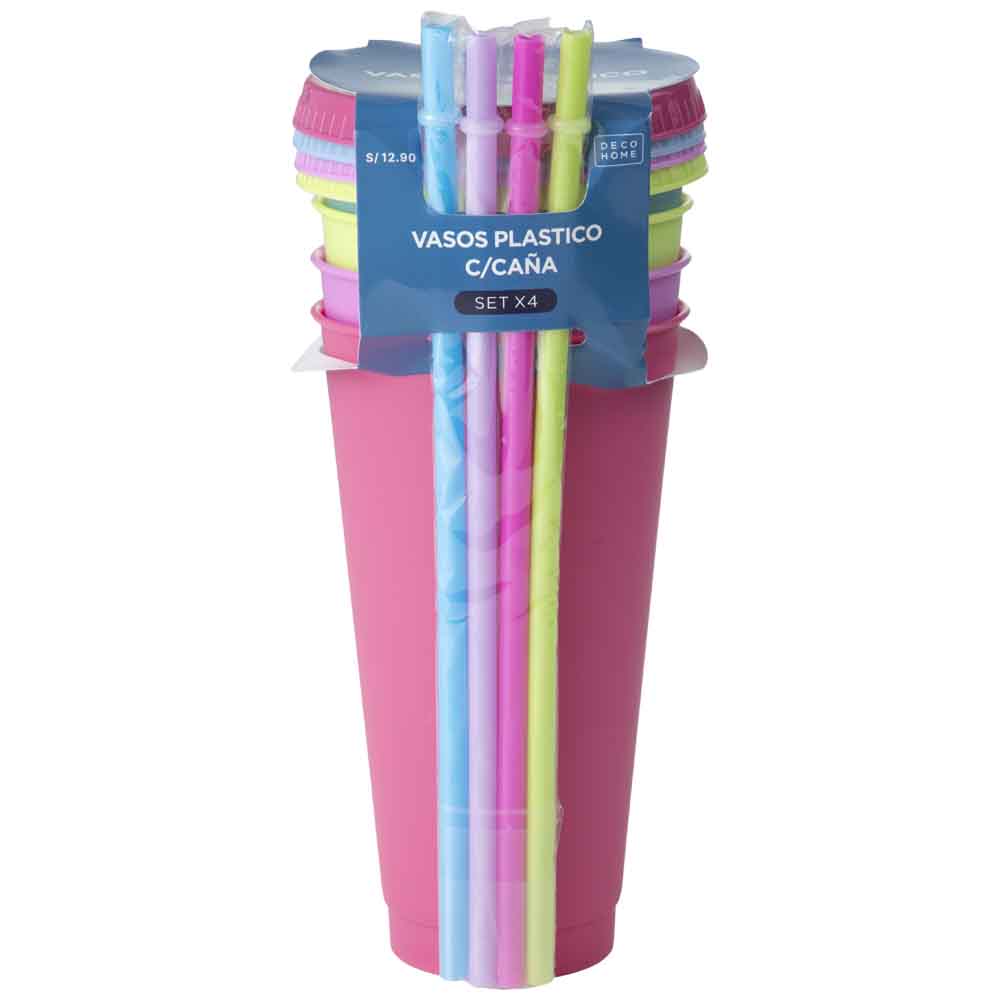 Set Vasos DECO HOME Plástico C/Caña 4un