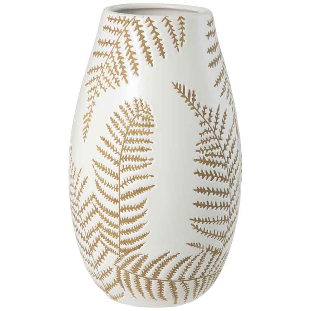 Jarrón DECO HOME Blanco Hojas Beige Arena