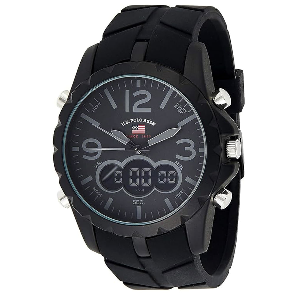 Reloj U.S. Polo Assn. US9287 para Hombre Digital Análogo Luz de Fondo Correa de Silicona Negro