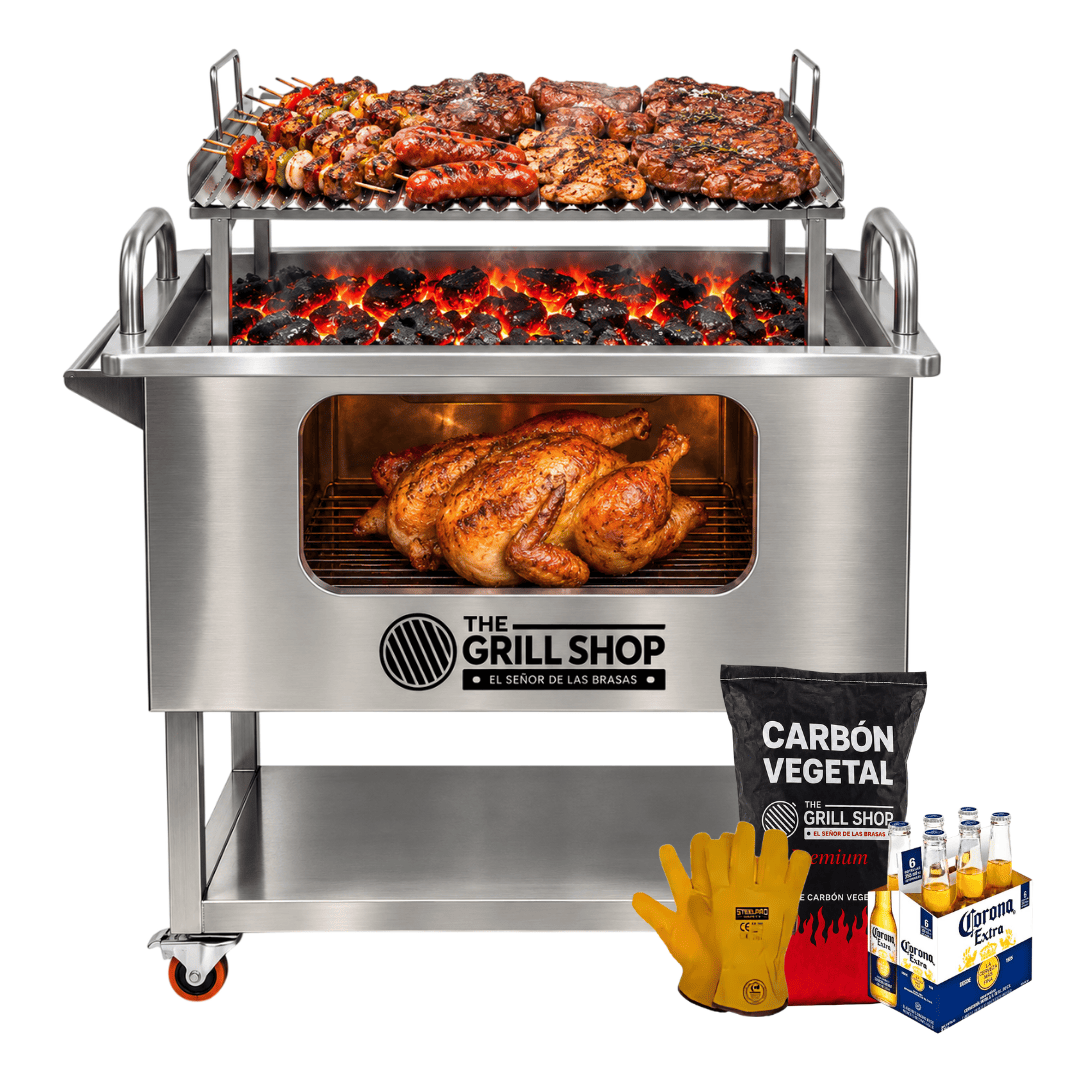 Caja china mediana con visor full acero inoxidable
